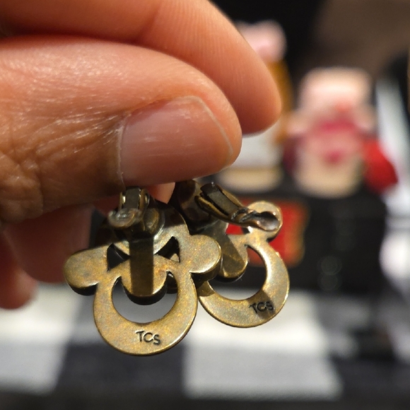 Touchstone Crystal Antique Gold Earrings with Iridescent Accents - Picture 2 of 4